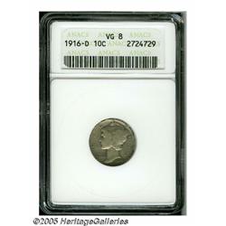 1916-D 10C VG8 ANACS. This popular key date shows