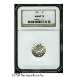 1921 10C MS63 Full Bands NGC. Struck from worn di