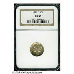 1921-D 10C AU55 NGC. Light golden-tan patina adhe