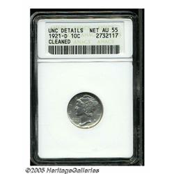 1921-D 10C --Cleaned--ANACS. Unc Details, Net AU5