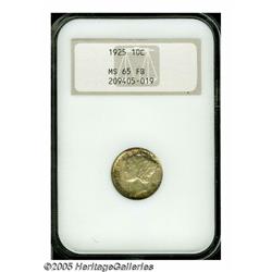 1925 10C MS65 Full Bands NGC. Speckled light gray