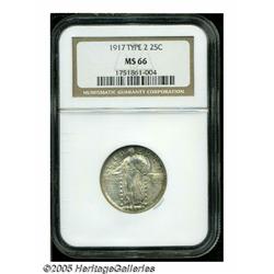 1917 25C Type Two MS66 NGC. Speckled charcoal-gra