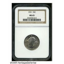 1921 25C MS65 NGC. Lovely champagne-golden toning