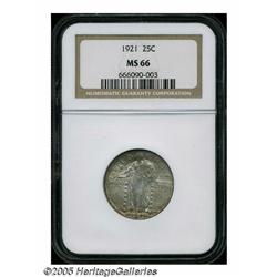 1921 25C MS66 NGC. Rose-gray patina displays acce