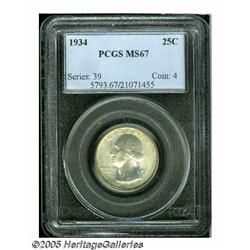1934 25C Medium Motto MS67 PCGS. Cartwheel luster
