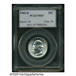 1943-D 25C MS67 PCGS. Essentially untoned with a 