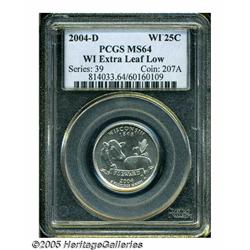 2004-D 25C Wisconsin Extra Leaf Low MS64 PCGS. Sa