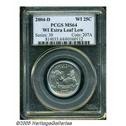2004-D 25C Wisconsin Extra Leaf Low MS64 PCGS. Sh