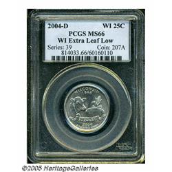 2004-D 25C Wisconsin Extra Leaf Low MS66 PCGS. Th