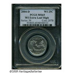 2004-D 25C Wisconsin Extra Leaf High MS65 PCGS. A