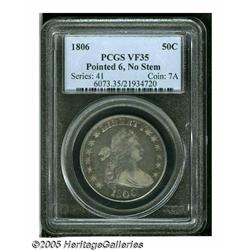 1806 50C Pointed 6, No Stem VF35 PCGS. O-109, R.1