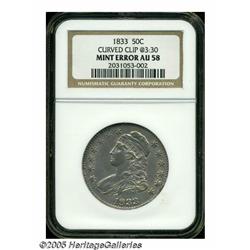 1833 50C --Curved Clip at 3:30--AU58 NGC. O-104, 