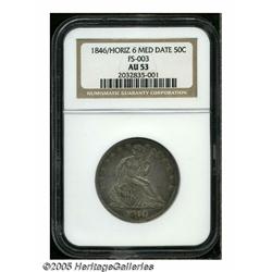1846 50C 6 Over Horizontal 6 AU53 NGC. WB-104. FS
