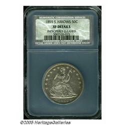 1855-S 50C Arrows XF Details, Improperly Cleaned,