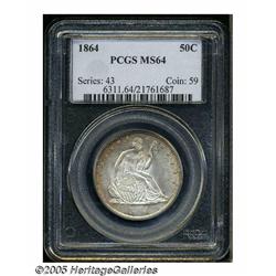 1864 50C MS64 PCGS. An extremely scarce issue in 