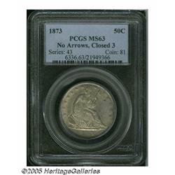 1873 50C Closed 3, No Arrows MS63 PCGS. WB-104, L