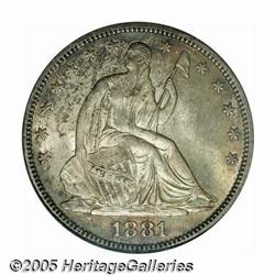 1881 50C MS65 NGC. Waves of apple-green, rose-red