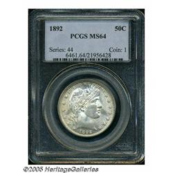 1892 50C MS64 PCGS. Radiant luster enlivens each 