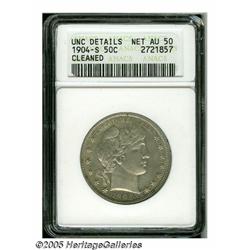 1904-S 50C --Cleaned--ANACS. Unc Details, Net AU5