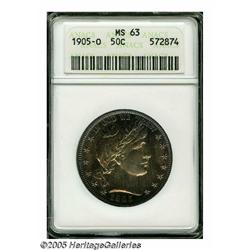 1905-O 50C MS63 ANACS. Glimpses of sea-green colo