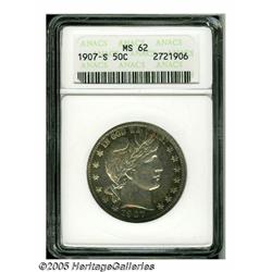 1907-S 50C MS62 ANACS. The bright silvery surface