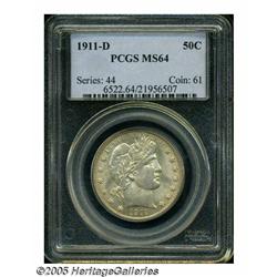 1911-D 50C MS64 PCGS. Lightly variegated golden-b