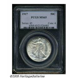 1917 50C MS65 PCGS. Bright, silvery surfaces exhi