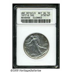 1917-D 50C Reverse--Cleaned--ANACS. UNC Details, 