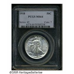 1918 50C MS64 PCGS. Silvery surfaces exhibit stro