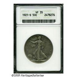 1921-S 50C VF35 ANACS. Almost always seen in some
