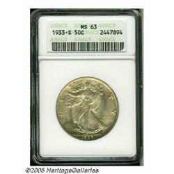 1933-S 50C MS63 ANACS. Fully struck, as nearly al