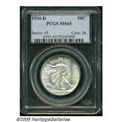 1934-D 50C MS65 PCGS. Faint champagne-gray surfac