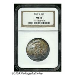 1936-D 50C MS65 NGC. Variegated charcoal-gray, re