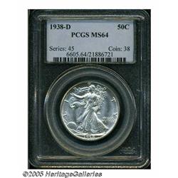 1938-D 50C MS64 PCGS. Brilliant surfaces radiate 
