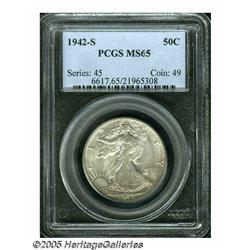 1942-S 50C MS65 PCGS. Pale lavender and ice-blue 
