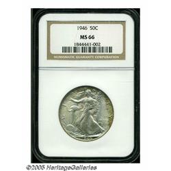1946 50C MS66 NGC, peach and lime colors frame th