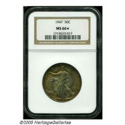1947 50C MS66 S NGC. Deep orange and apple-green 