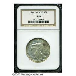 1941 50C "No AW" PR67 NGC. Not a trace of the des