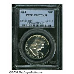 1958 50C PR67 Cameo PCGS. Some streaky golden-bro