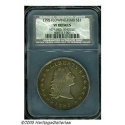 1795 S$1 Flowing Hair, Three Leaves VF Details, R
