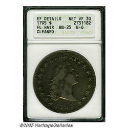 1795 S$1 Flowing Hair, Three Leaves--Cleaned--ANA