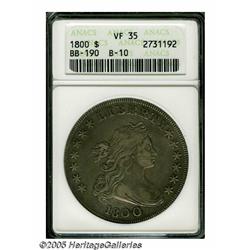 1800 S$1 Wide Date, Low 8 VF35 ANACS. B-10, BB-19