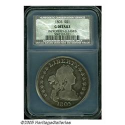 1803 S$1 Large 3 Good Details, Improperly Cleaned