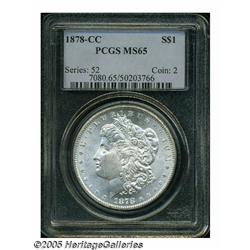 1878-CC S$1 MS65 PCGS. Lustrous surfaces exhibit 