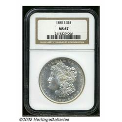 1880-S S$1 MS67 NGC. Sharply struck and lightly t