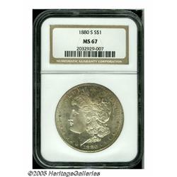 1880-S S$1 MS67 NGC. A silky-smooth example with 