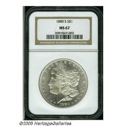 1880-S S$1 MS67 NGC. Large S mintmark. A meticulo