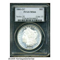 1881-CC S$1 MS66 PCGS. Boldly struck, untoned, an