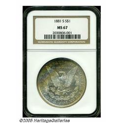 1881-S S$1 MS67 NGC. Fully struck, highly lustrou