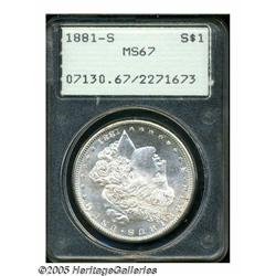 1881-S S$1 MS67 PCGS. Sharply struck, from mildly